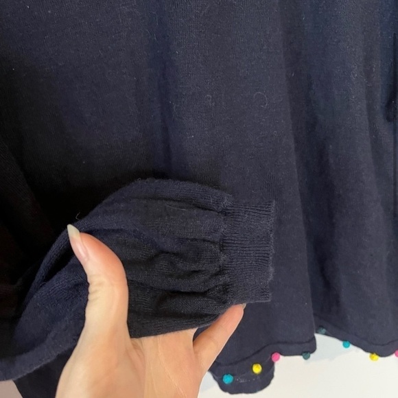 Boden Livia Sweater Jumper Size M Medium Navy Blue Vneck Pom Pom Trim - Picture 4 of 8